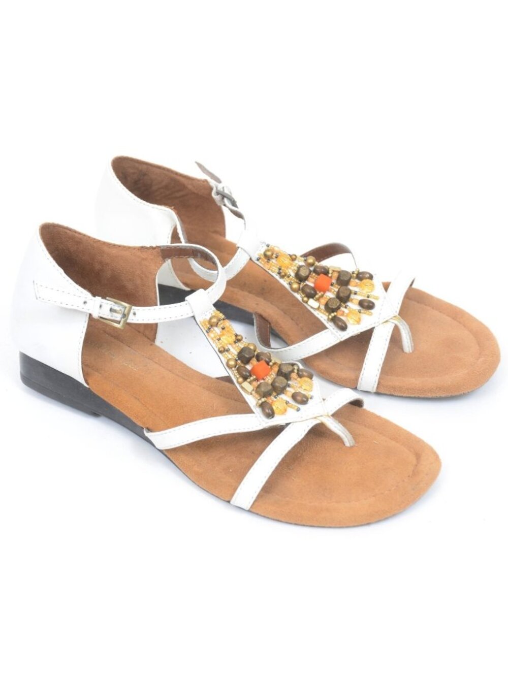 Naturalizer Women 6.5 Ruvan White Vegan Leather Beads Gladiator Wedge Sandal
